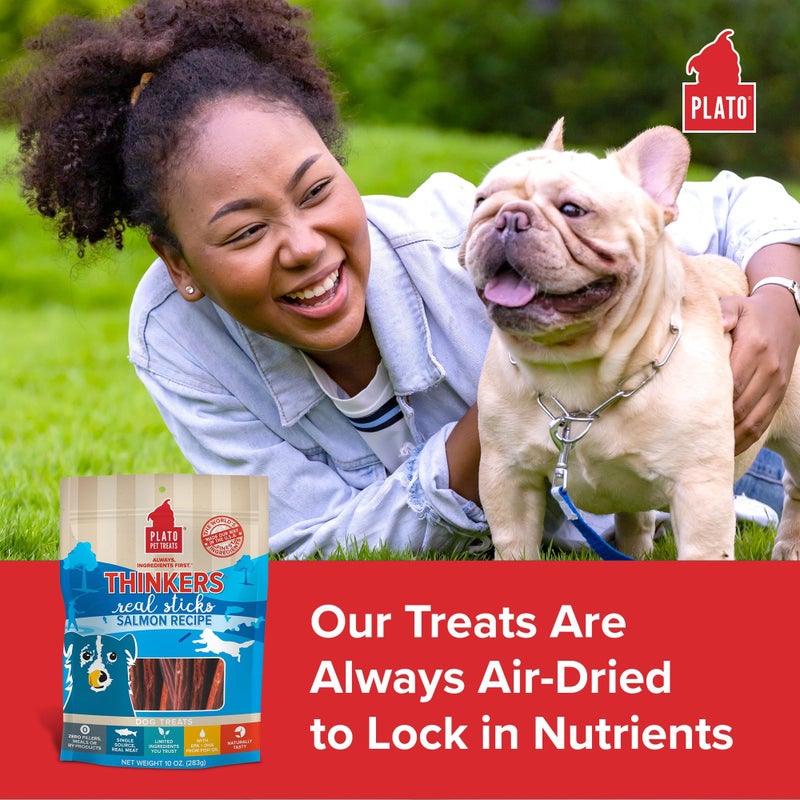 Plato Pet Treats Air Dried Dog Treats Salmon Thinkers Sticks, Natural Dog Treats, Real Meat, Air Dried, Made in the USA, 10oz - Image 3